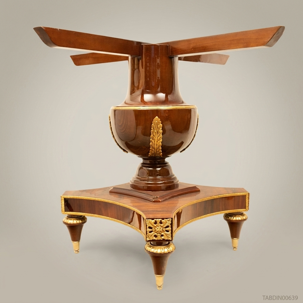 Brass & Wood Empire Round Pedestal Dining Table — 14 Persons