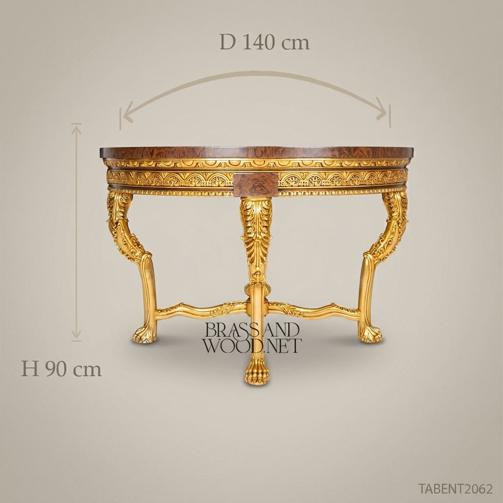 Napoleon III Rococo Revival Round Centre Table — Burl Marquetry Top & Gilt Carved Base, 140cm