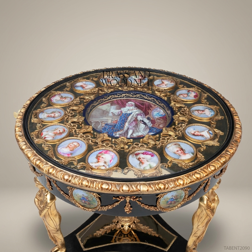 Napoleon III Ebonized Guéridon with Sèvres Porcelain Medallions & Gilt Bronze Caryatid Legs