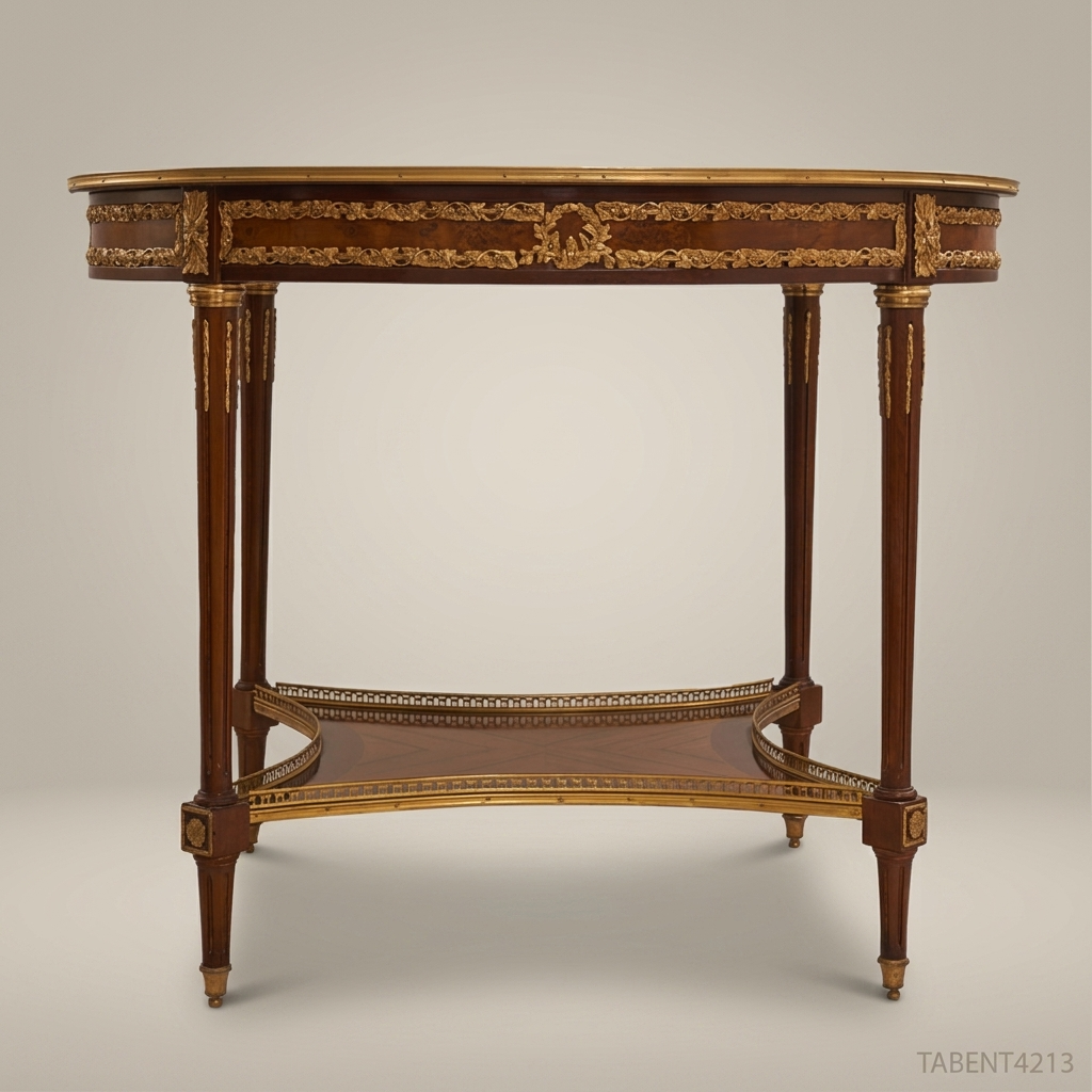 Louis XVI Neoclassical Oval Side Table with Floral Marquetry Top & Gilt Bronze Mounts