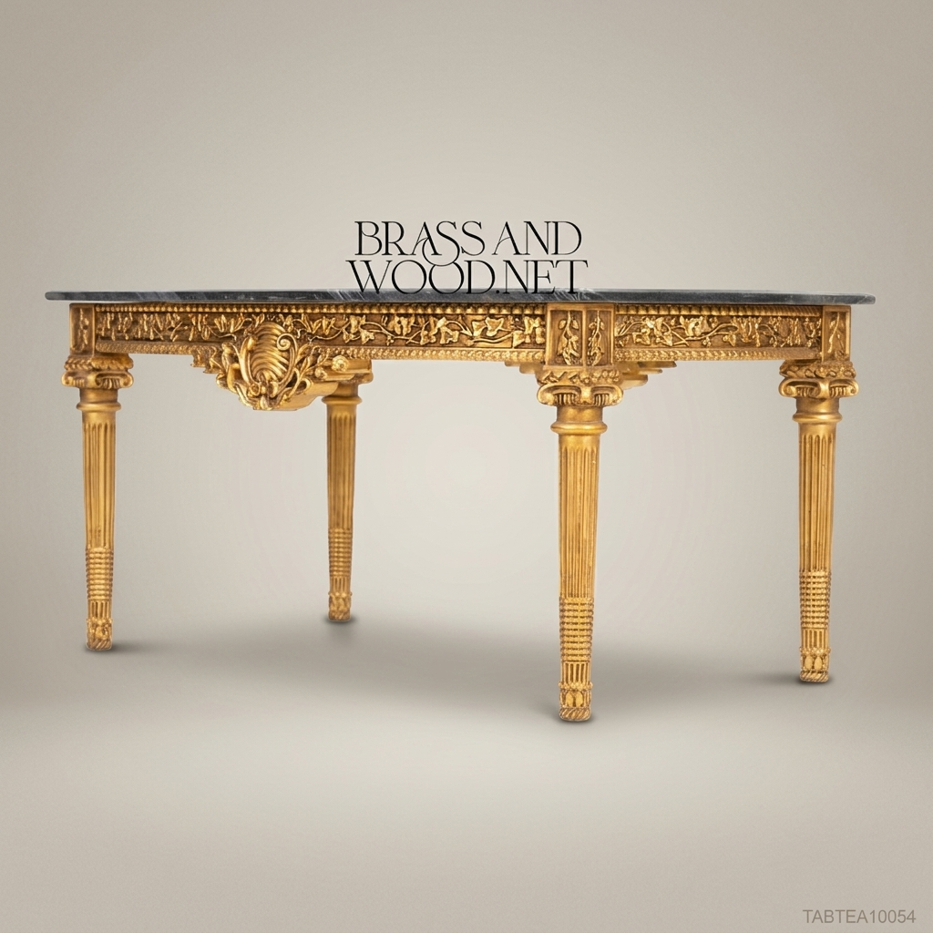 Louis XVI Gilt Carved Salon Set with Black Marble Tables