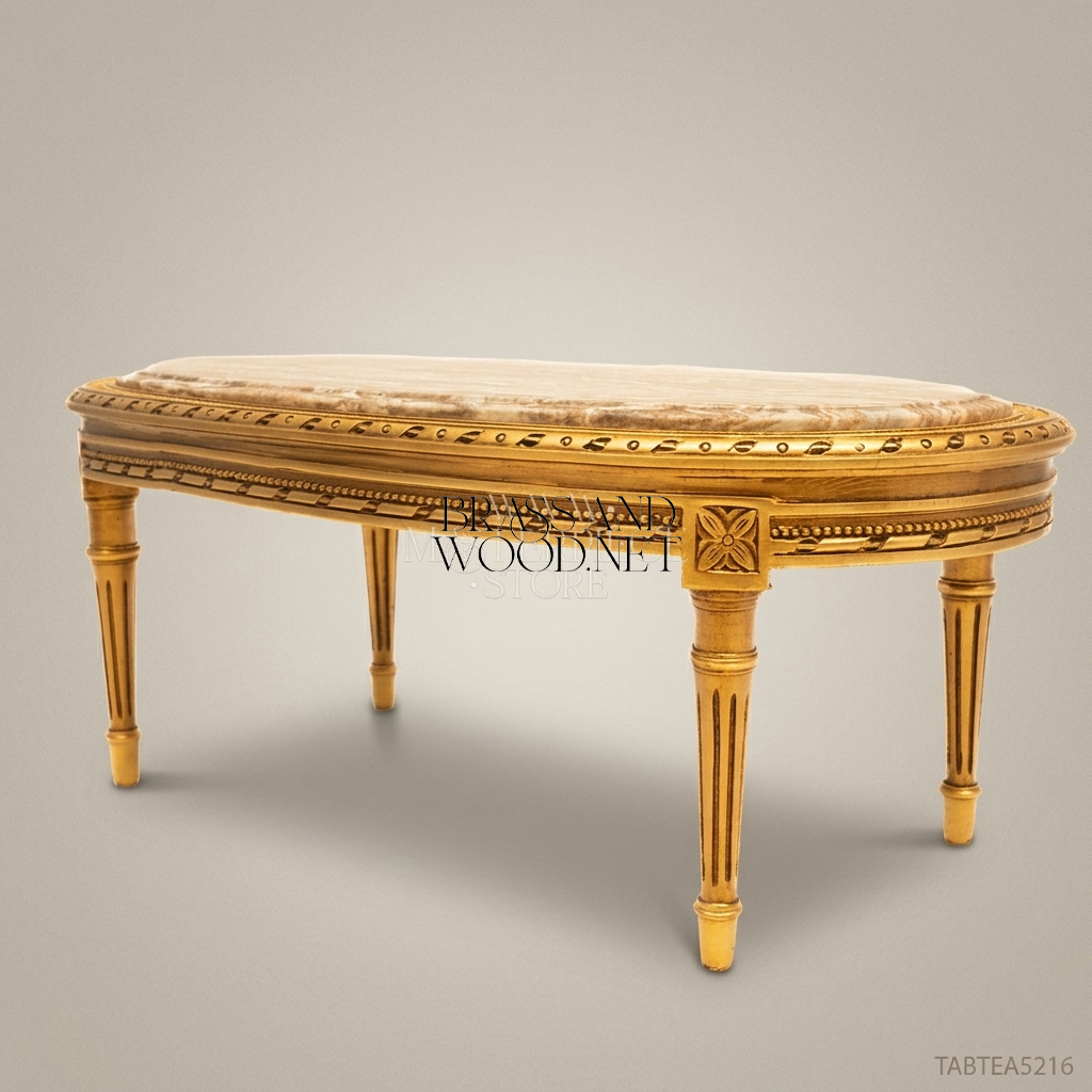 Louis XVI Oval Gilded Wood Salon Coffee Table with Marble Top