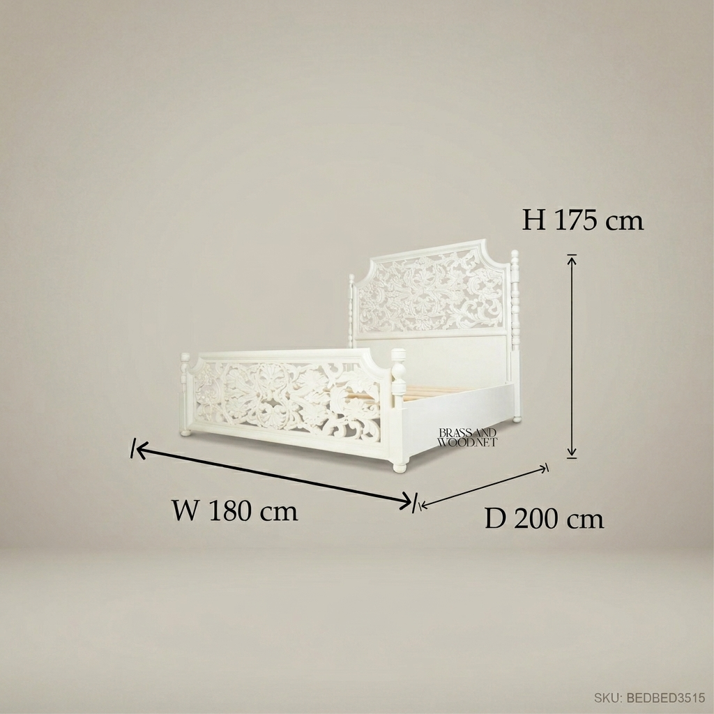 Napoleon III Rococo Revival White Lacquered Bedroom Set - Carved Acanthus & Hand-Painted Blossom Nightstands