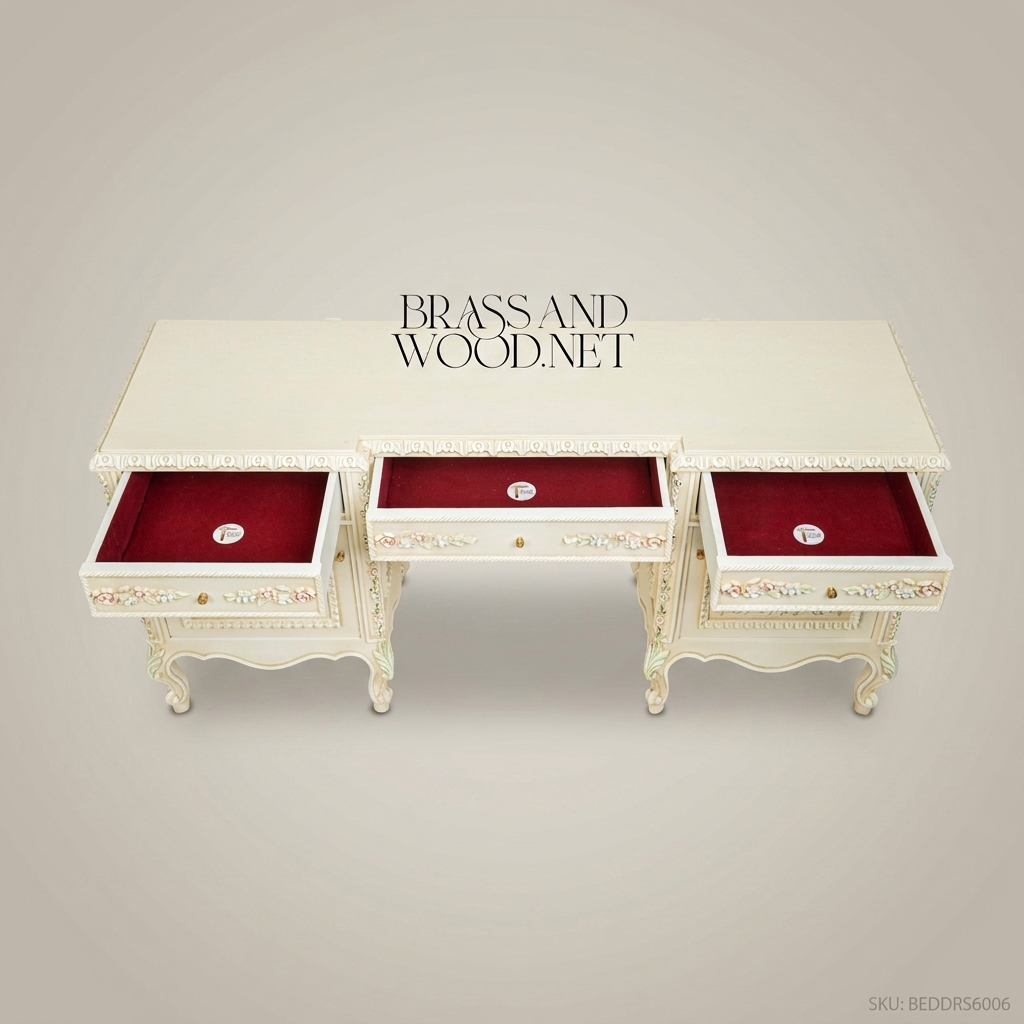 Napoleon III Rococo Revival Hand-Painted Ivory Bedroom Set - Polychrome Floral Carved Suite
