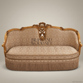 Louis XV 2-Seat Salon Sofa with Gilded Frame & Damask Upholstery