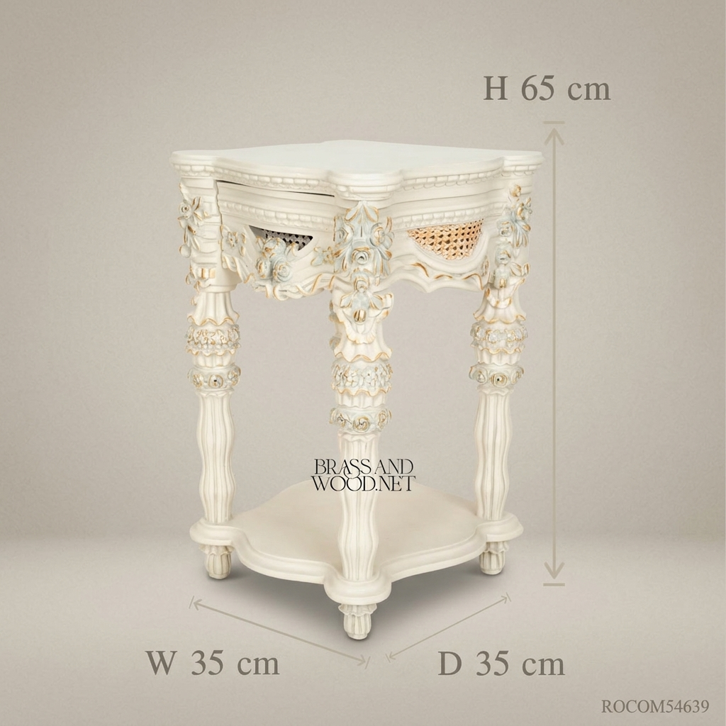 Louis XVI Neoclassical Cane & Carved Wood Bedroom Set - Antique White with Floral Swag Panels