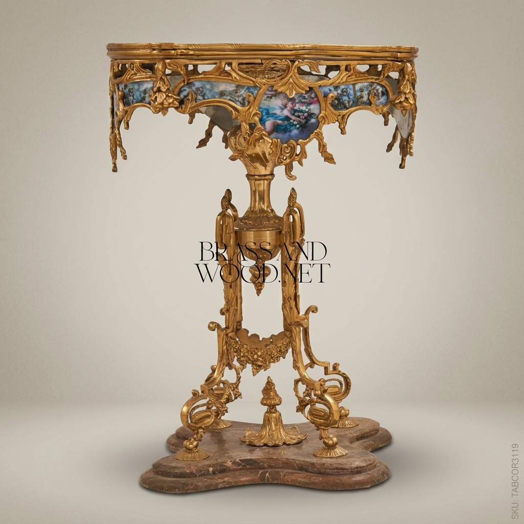 Brass Side Table with Natural Marble - Brown