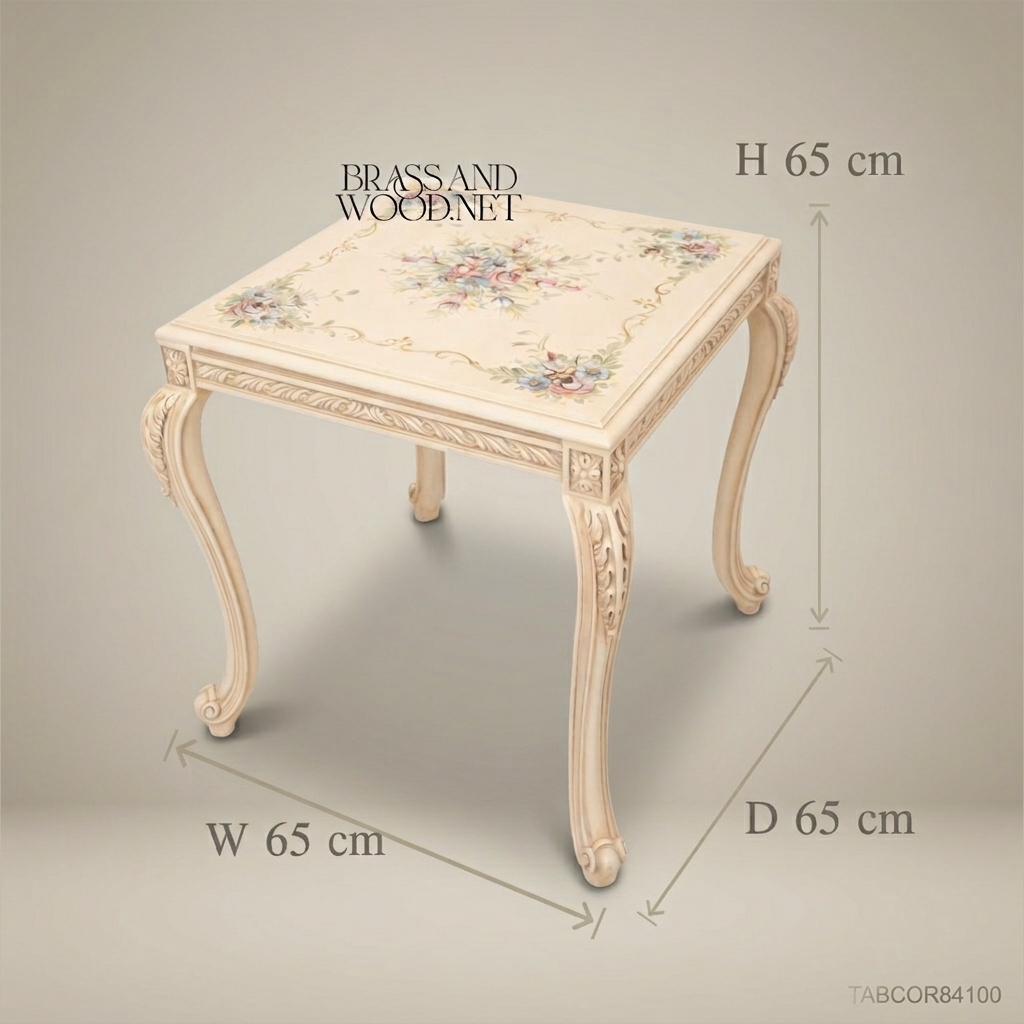 Louis XV Corner Table – Hand-Painted Floral Ivory Lacquer