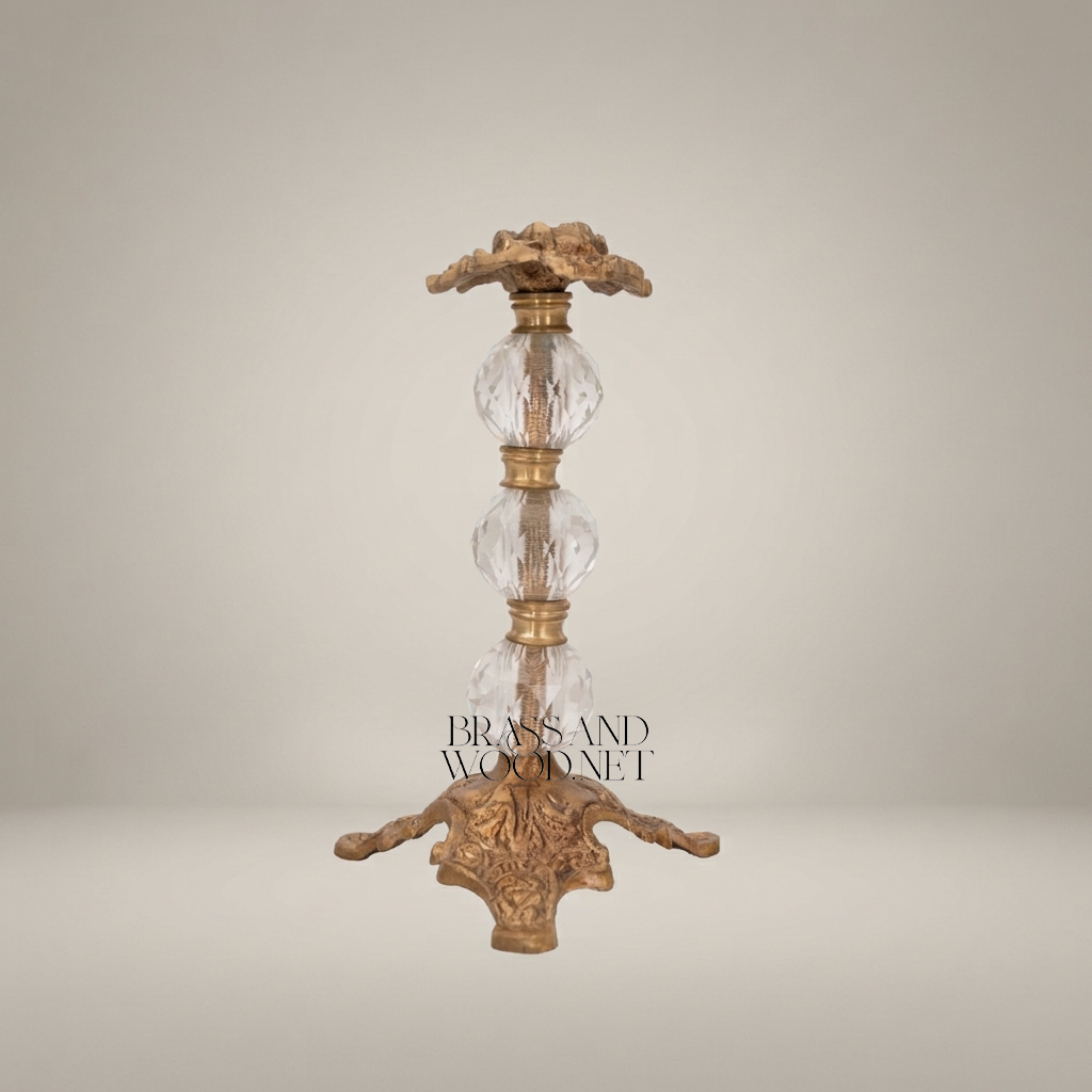Graduated Crystal Candlestick Set of 3 - Antique Brass