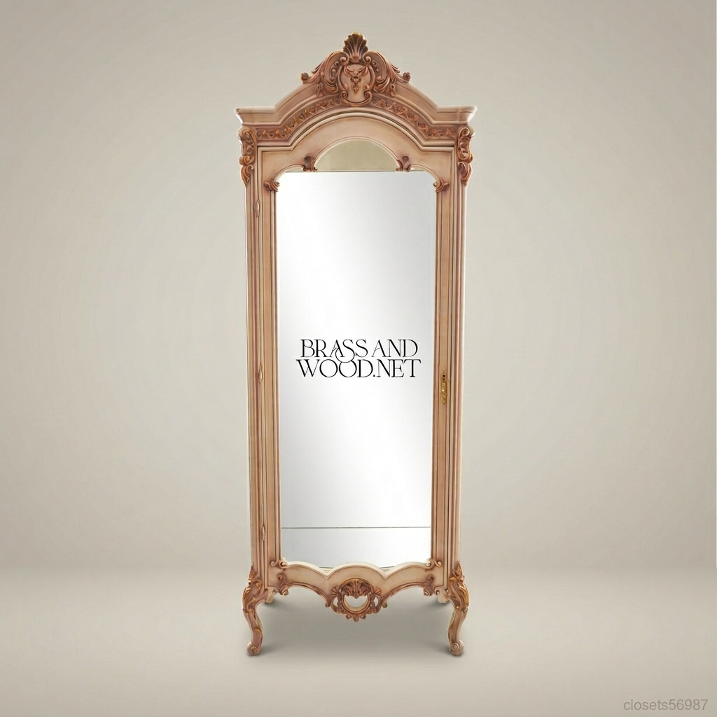 Rococo Revival Carved Vitrine Display Cabinet - Arched Mirror Door with Shell Crest & Acanthus Cabriole Legs