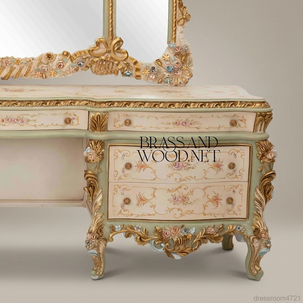 Louis XV Rococo Venetian Polychrome Canopy Bedroom Set with Hand-Painted Floral Bombé Commodes