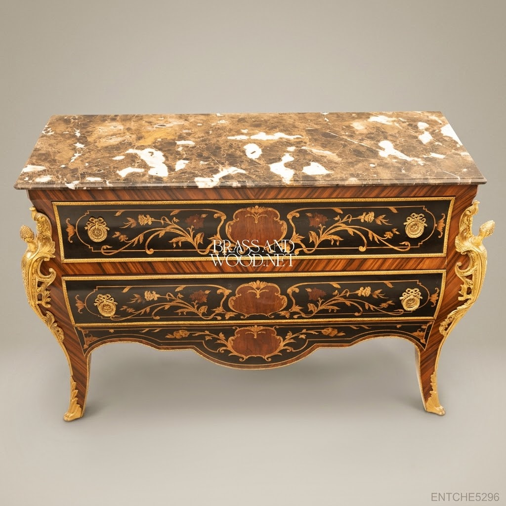 Louis XV Bombe Commode with Marquetry Inlay & Ormolu Mounts