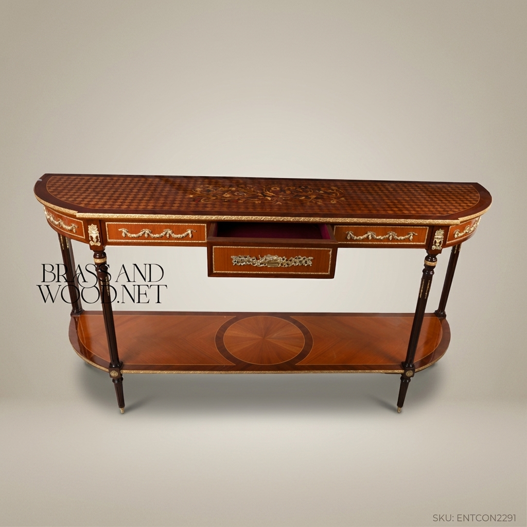 Louis XVI Demilune Console Table with Marquetry & Ormolu Mounts