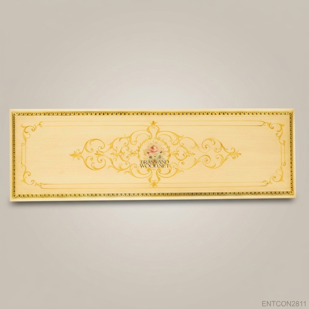 Louis XVI Ivory & Gold Leaf Console Table with Cane Shelves & Floral Swags