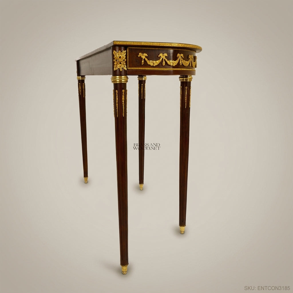 Louis XVI Demilune Console Table – Mahogany & Gilt Bronze Ormolu