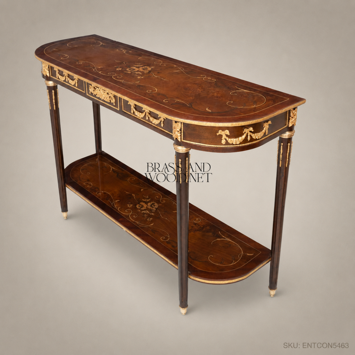 Louis XVI Neoclassical Console Table with Marquetry & Gilt Bronze Mounts