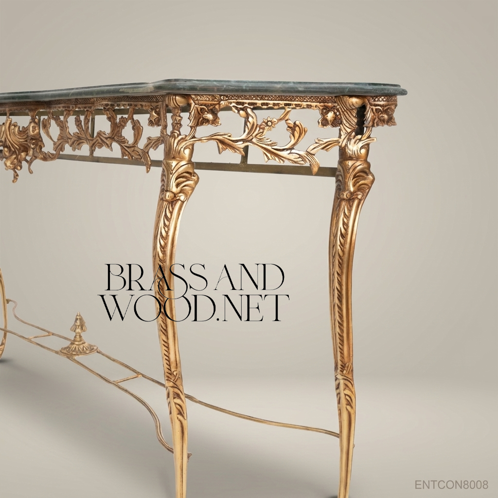 Louis XV Rococo Gold Leaf Console Table with Green Marble Top