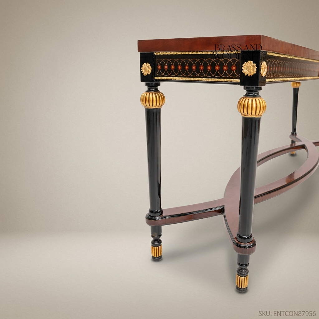 Neoclassical Empire Console Table with Ebonised Legs & Gold Leaf Détails