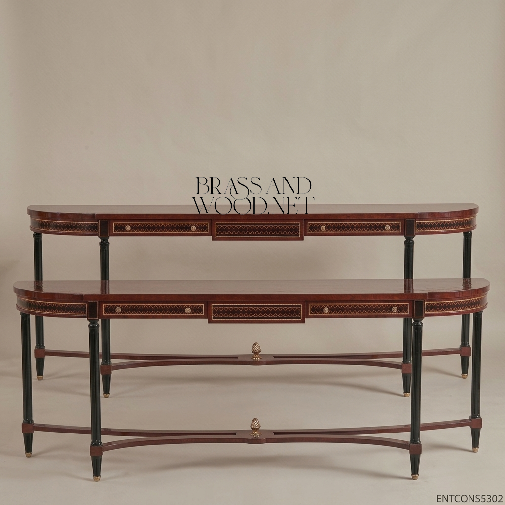 Classic Wooden Console Table with Brass Accents