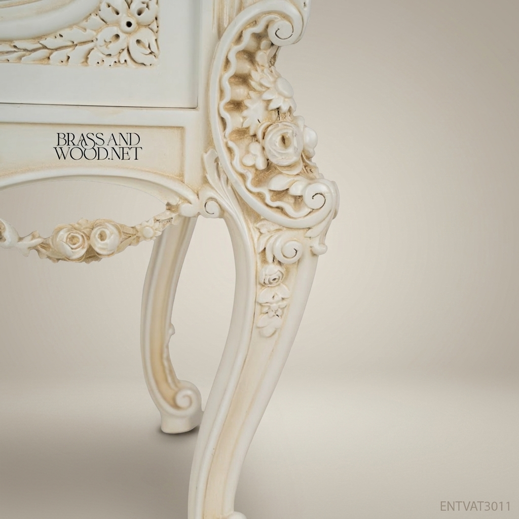 Rococo Revival Ivory Vitrine Cabinet - Hand-Carved Floral Swags & Mirrored Interior