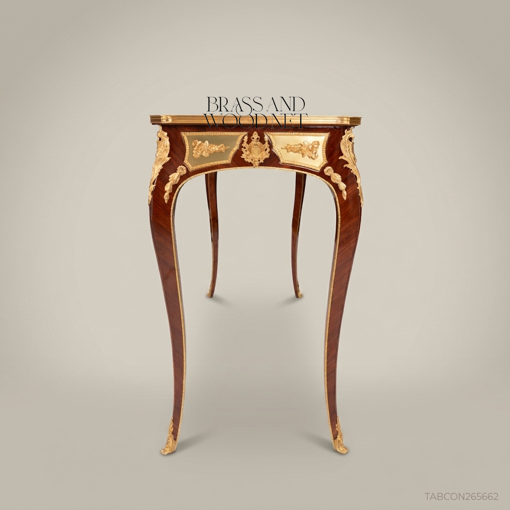 Louis XV Console Table – Marquetry Top & Gilded Bronze Mounts