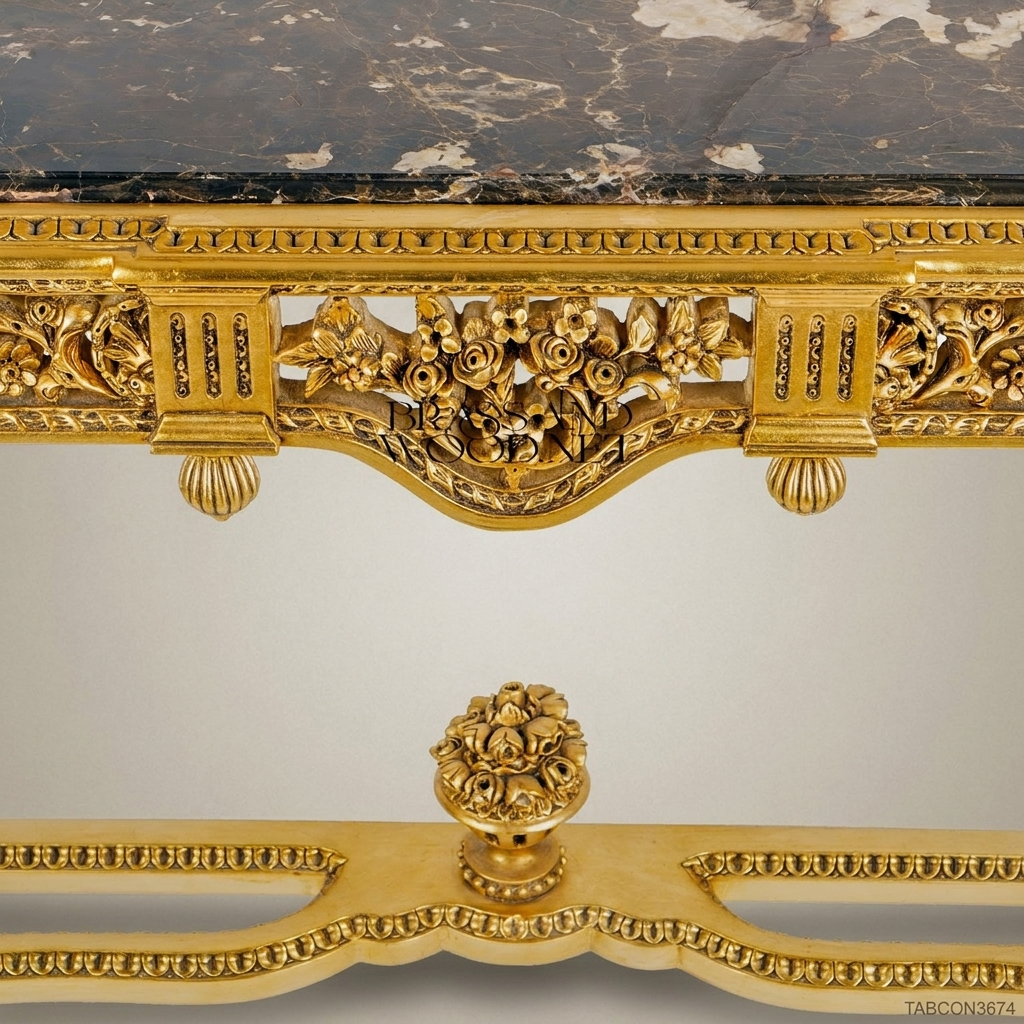 Louis XVI Giltwood Console Table with Marble Top & Floral Carvings