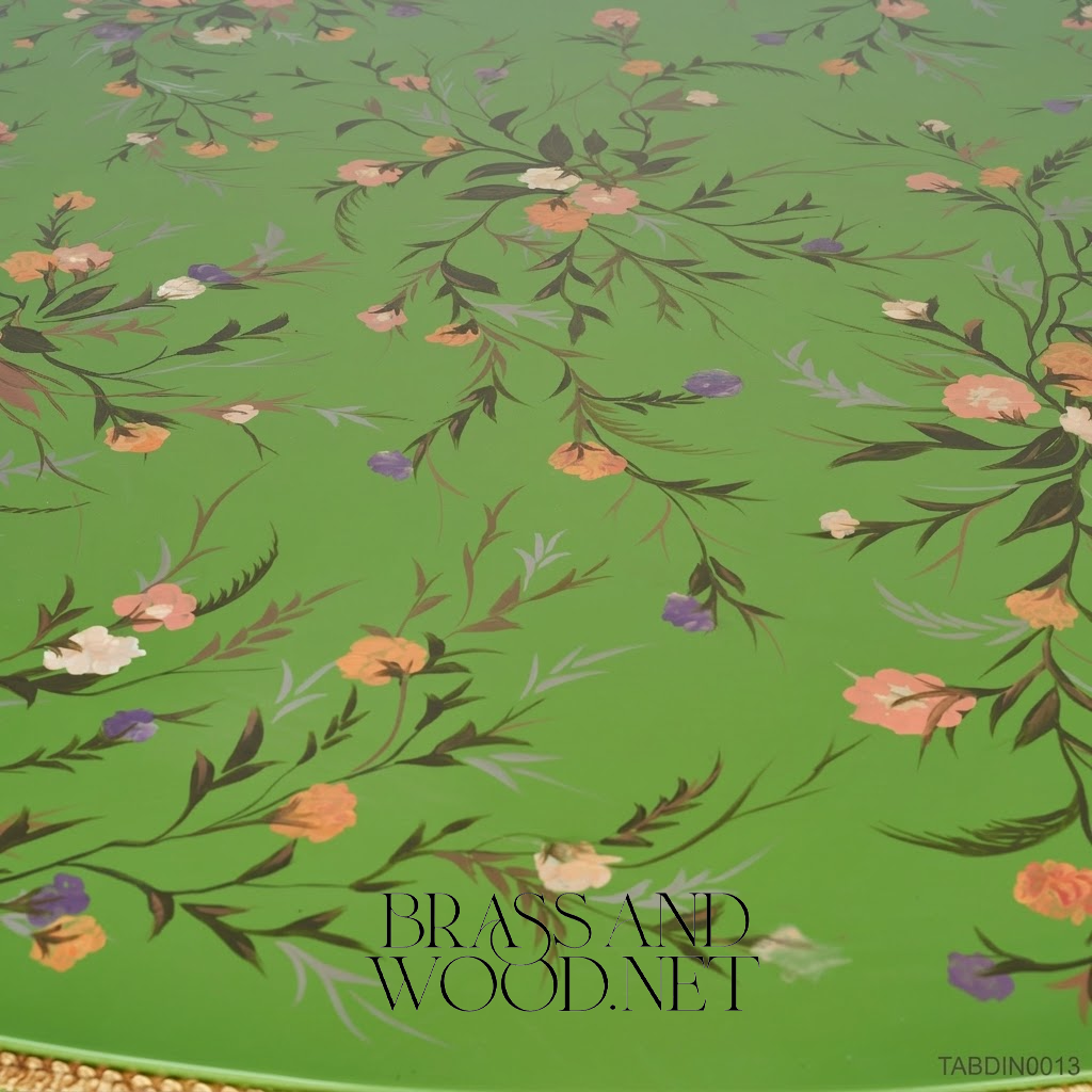 Floral Hand-Painted Green & Gold Dining Set