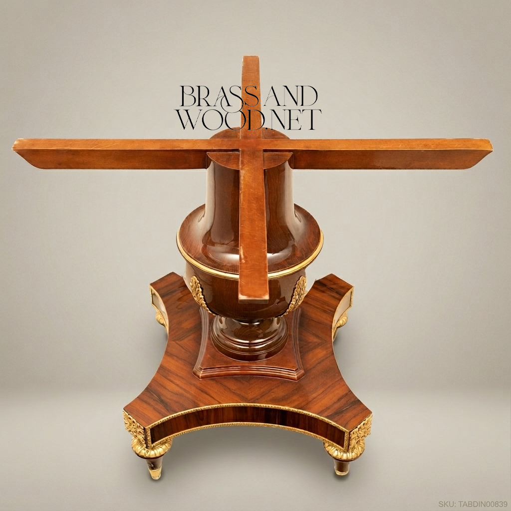 Brass & Wood Empire Round Pedestal Dining Table — 6 Persons