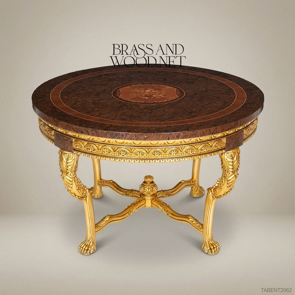 Napoleon III Rococo Revival Round Centre Table — Burl Marquetry Top & Gilt Carved Base, 140cm