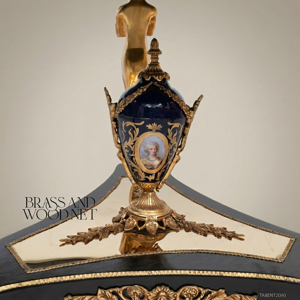 Napoleon III Ebonized Guéridon with Sèvres Porcelain Medallions & Gilt Bronze Caryatid Legs