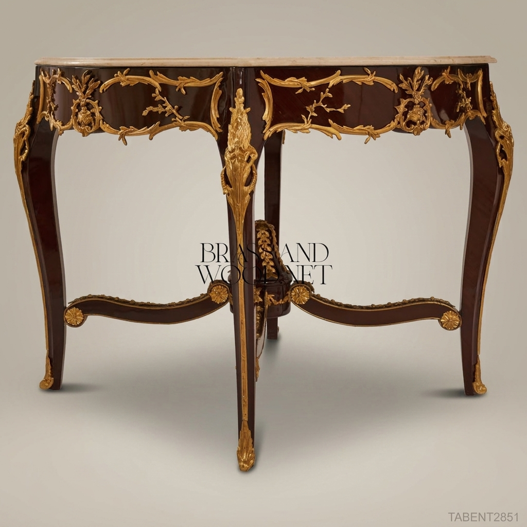 Napoleon III Rococo Revival Octagonal Center Table — Crema Marfil Marble Top with Gilt Bronze Ormolu Apron