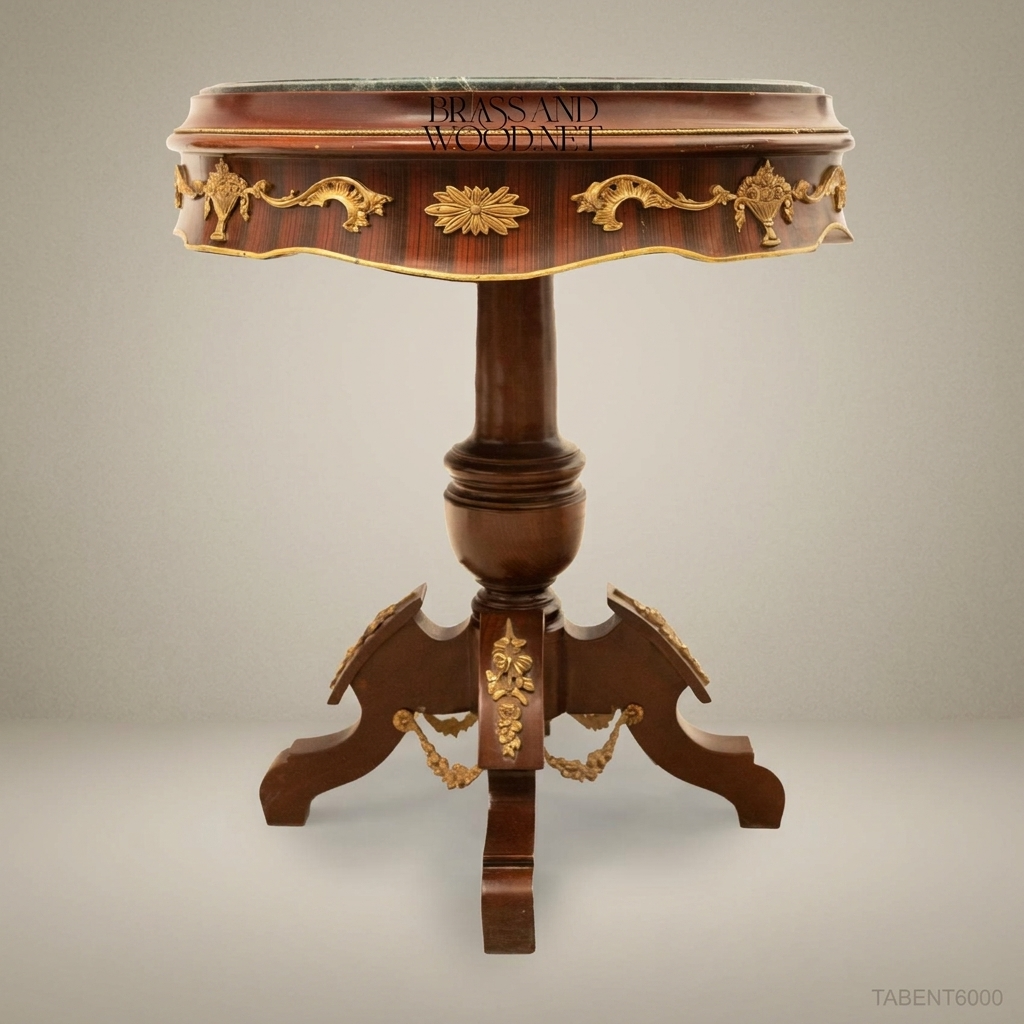 Napoleon III Rococo Revival Round Guéridon Side Table — Green Marble Top with Gilt Bronze Ormolu Apron