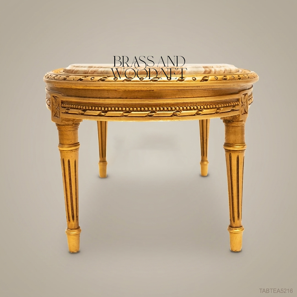 Louis XVI Oval Gilded Wood Salon Coffee Table with Marble Top