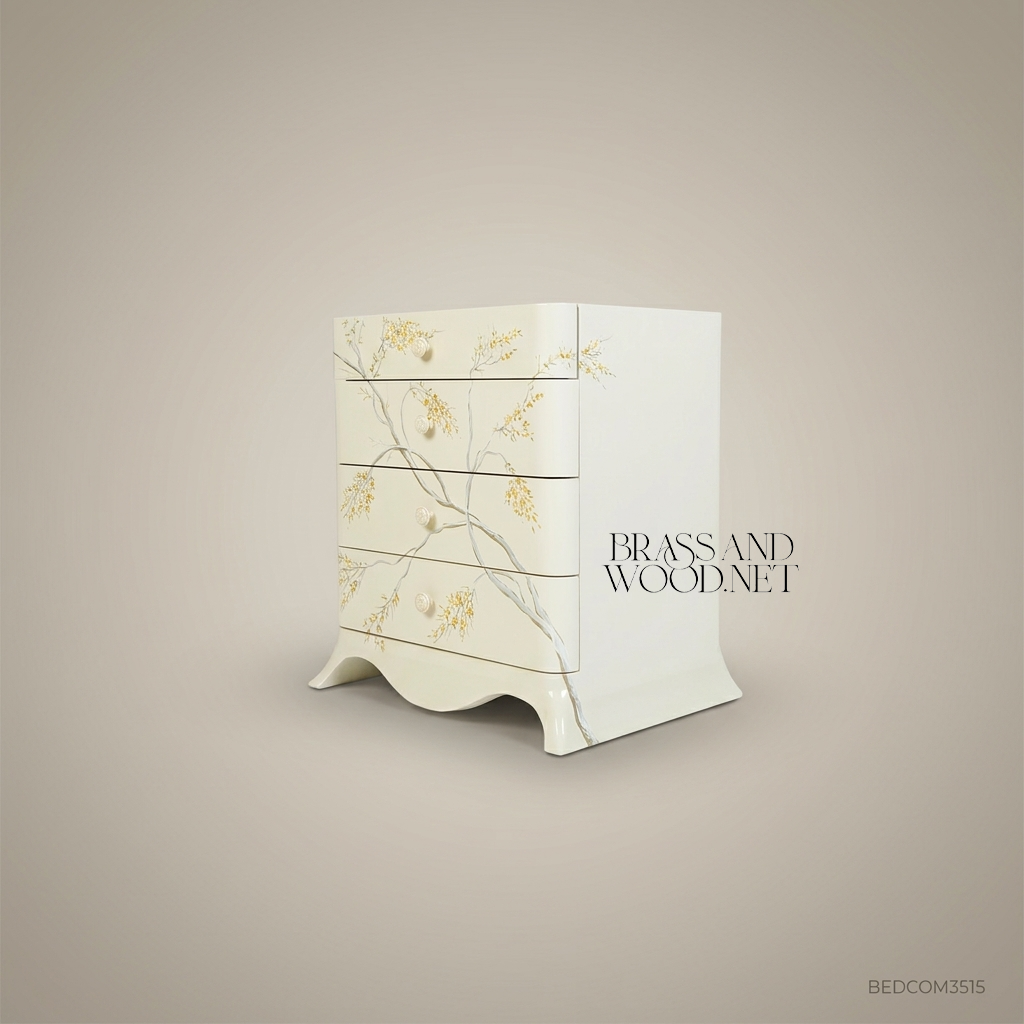 Napoleon III Rococo Revival White Lacquered Bedroom Set - Carved Acanthus & Hand-Painted Blossom Nightstands