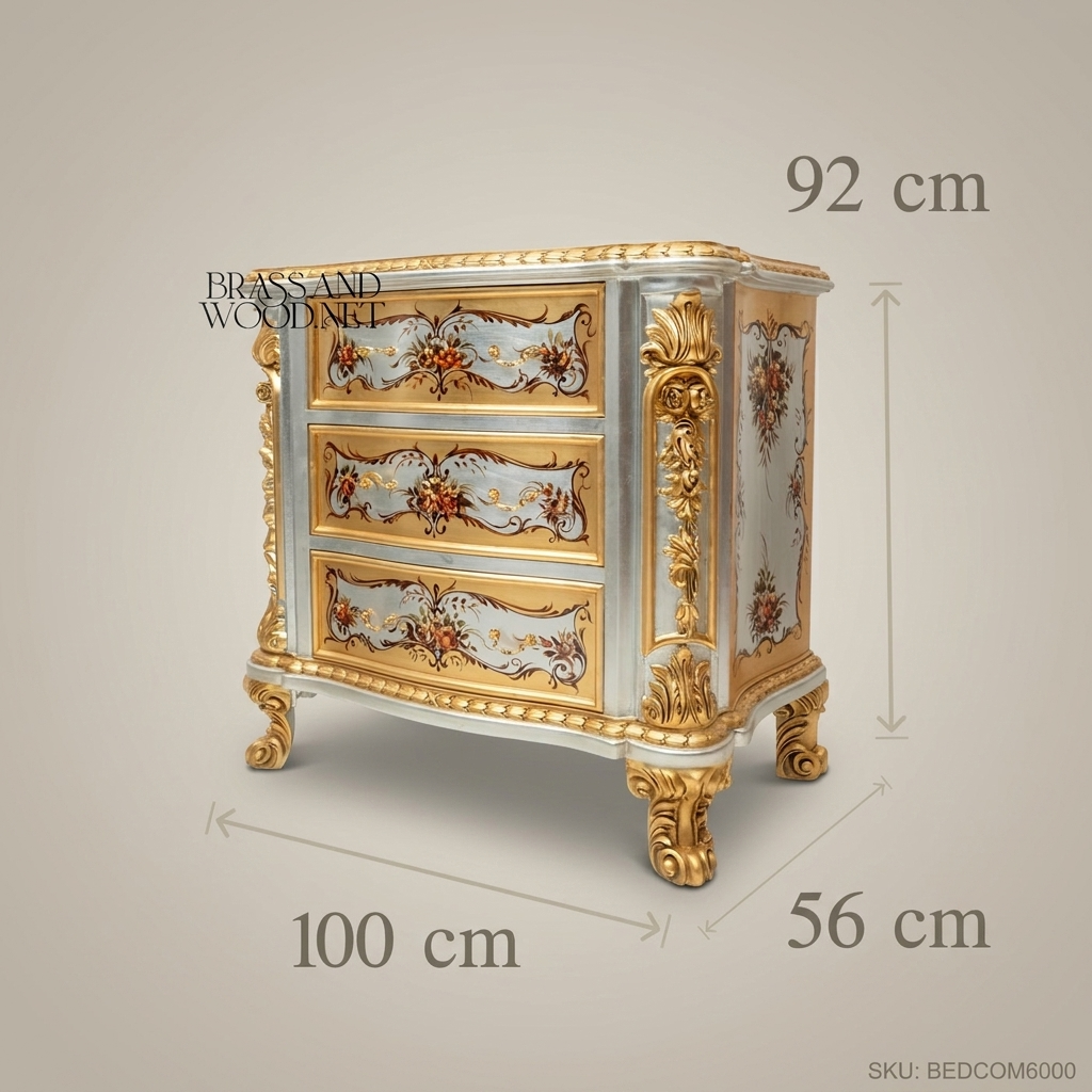 Italian Baroque Painted Gilt Nightstand - Hand-Painted Floral Cartouche with Acanthus Carvings