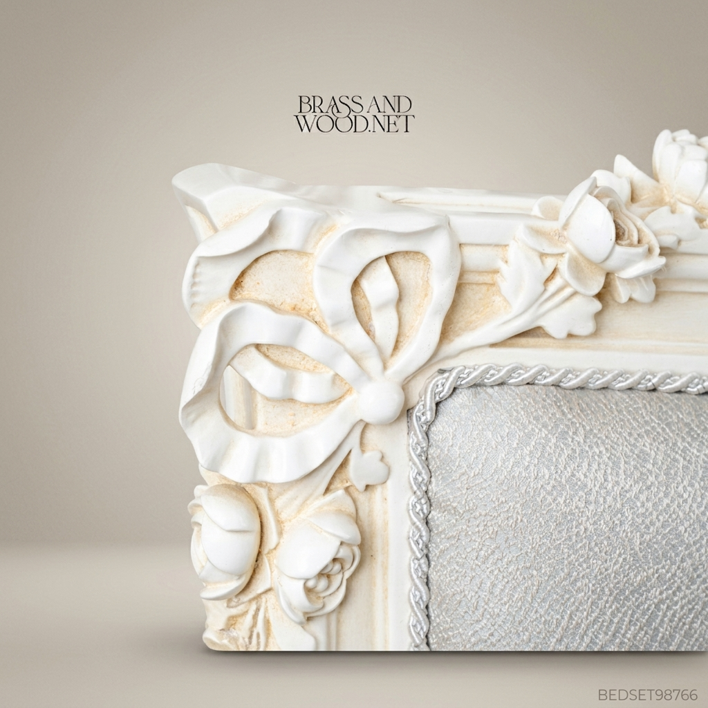 Napoleon III Rococo Revival Carved Ivory Bedroom Set - Cartouche Medallion Footboard & Cabriole Legs