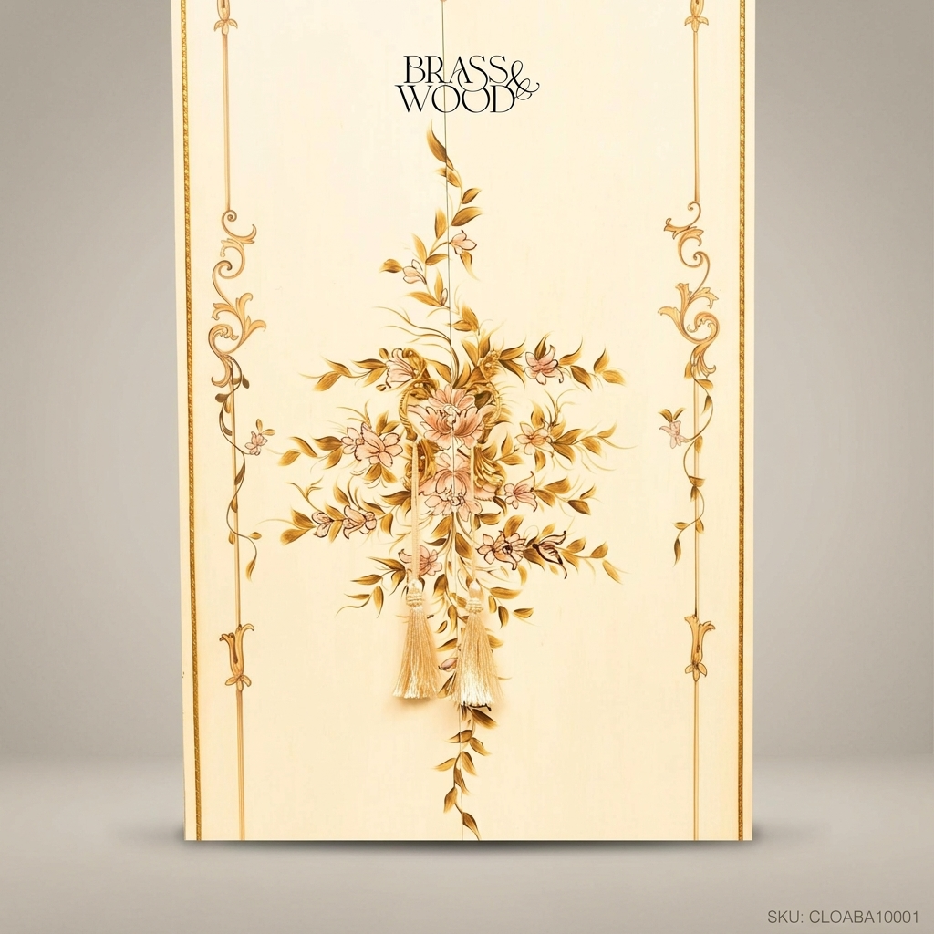 Louis XV Ivory & Gold Leaf Abaya Armoire – Hand-Painted Rococo Single Door