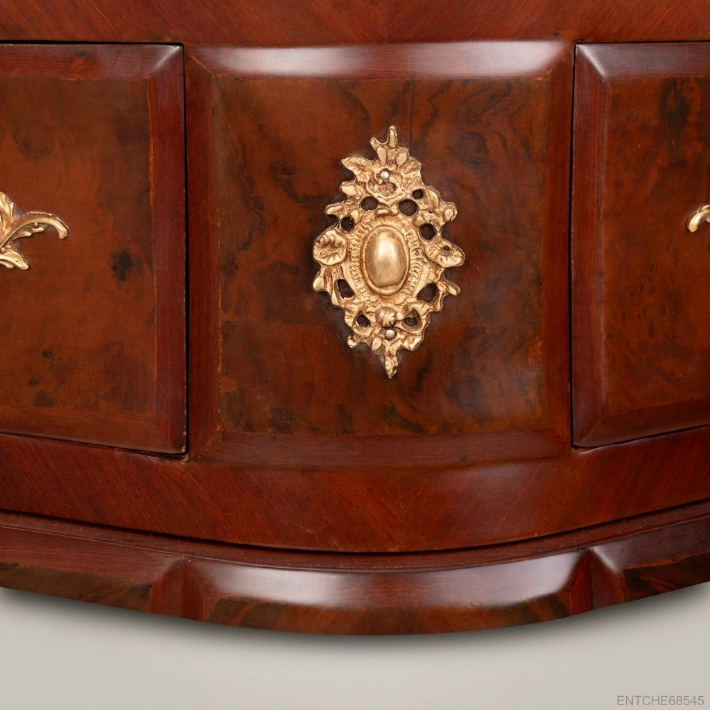 Louis XV Bombe Commode in Burr Walnut with Gilt Brass Mounts & Marble Top