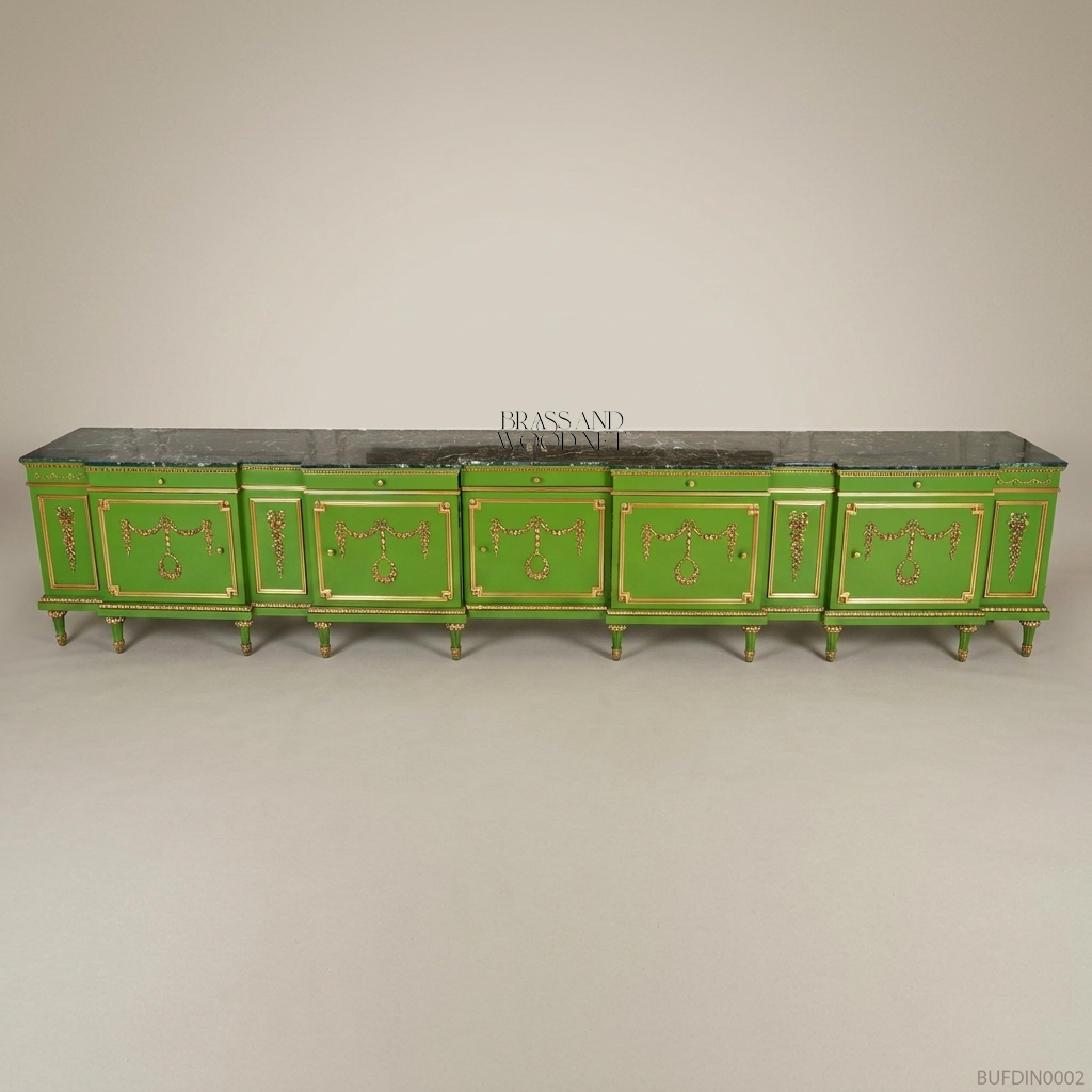Floral Hand-Painted Green & Gold Dining Set