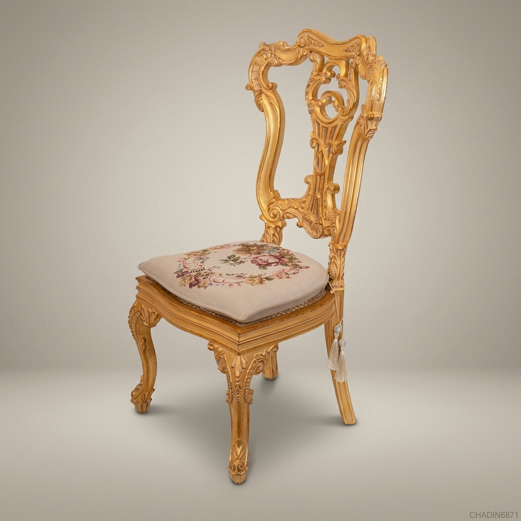 Brass & Wood Rococo Gold Dining Chair