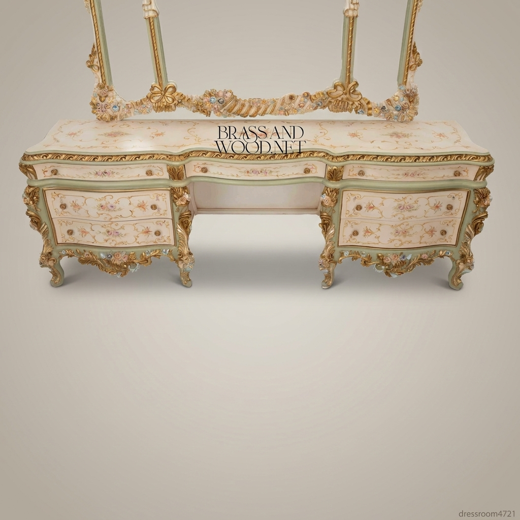 Louis XV Rococo Venetian Polychrome Canopy Bedroom Set with Hand-Painted Floral Bombé Commodes