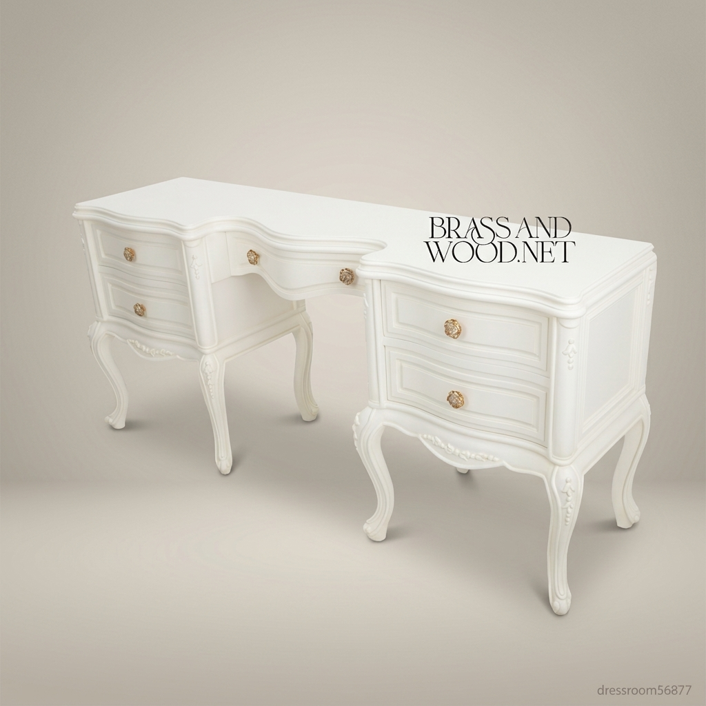 Louis XV Rococo Revival White Lacquered Dressing Table with Carved Mirror — 5-Drawer Kidney Form