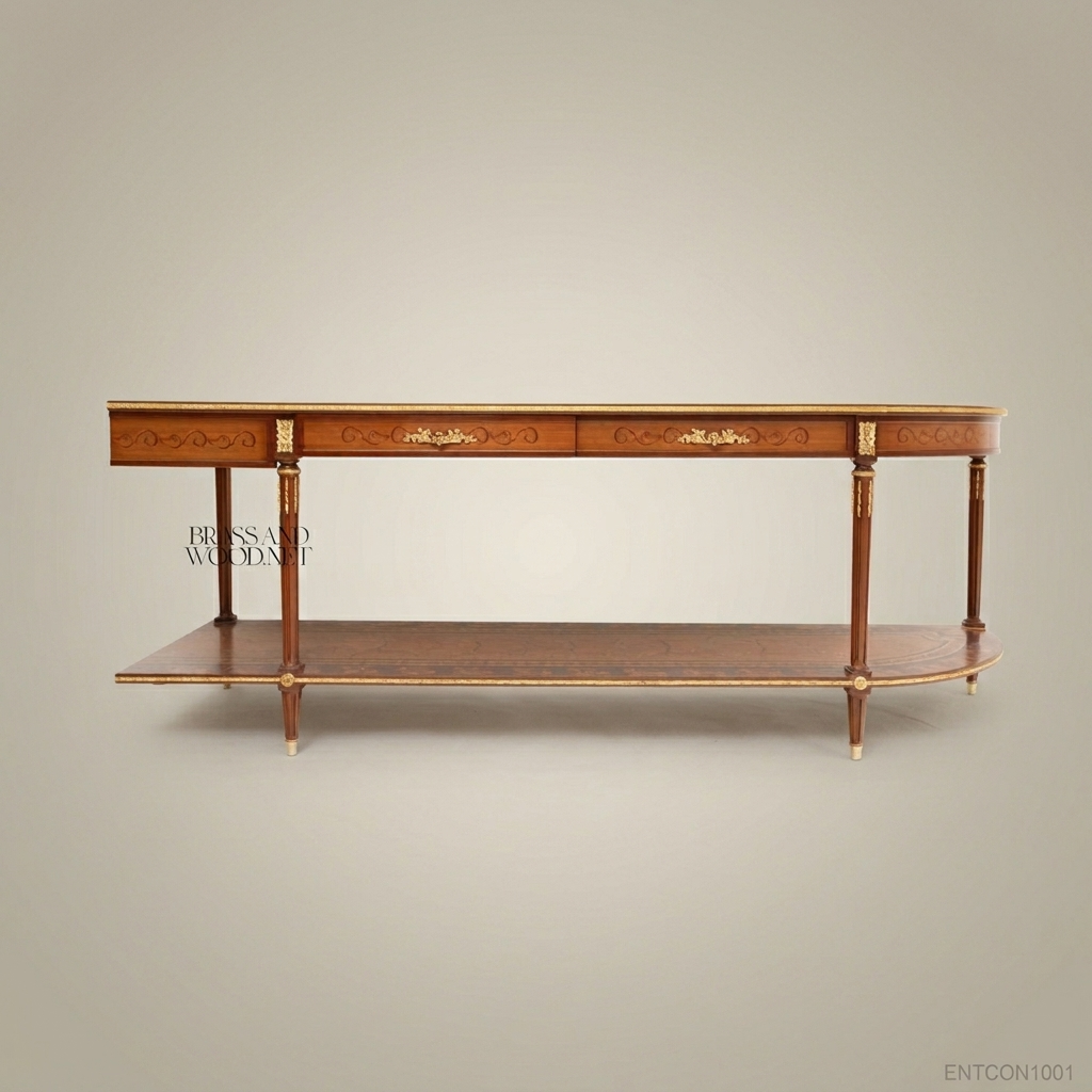 Classic Wooden TV Console with Brass Accents