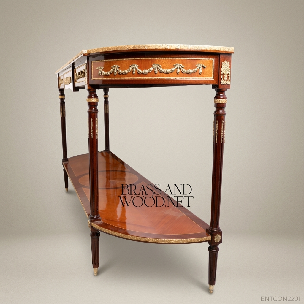 Louis XVI Demilune Console Table with Marquetry & Ormolu Mounts