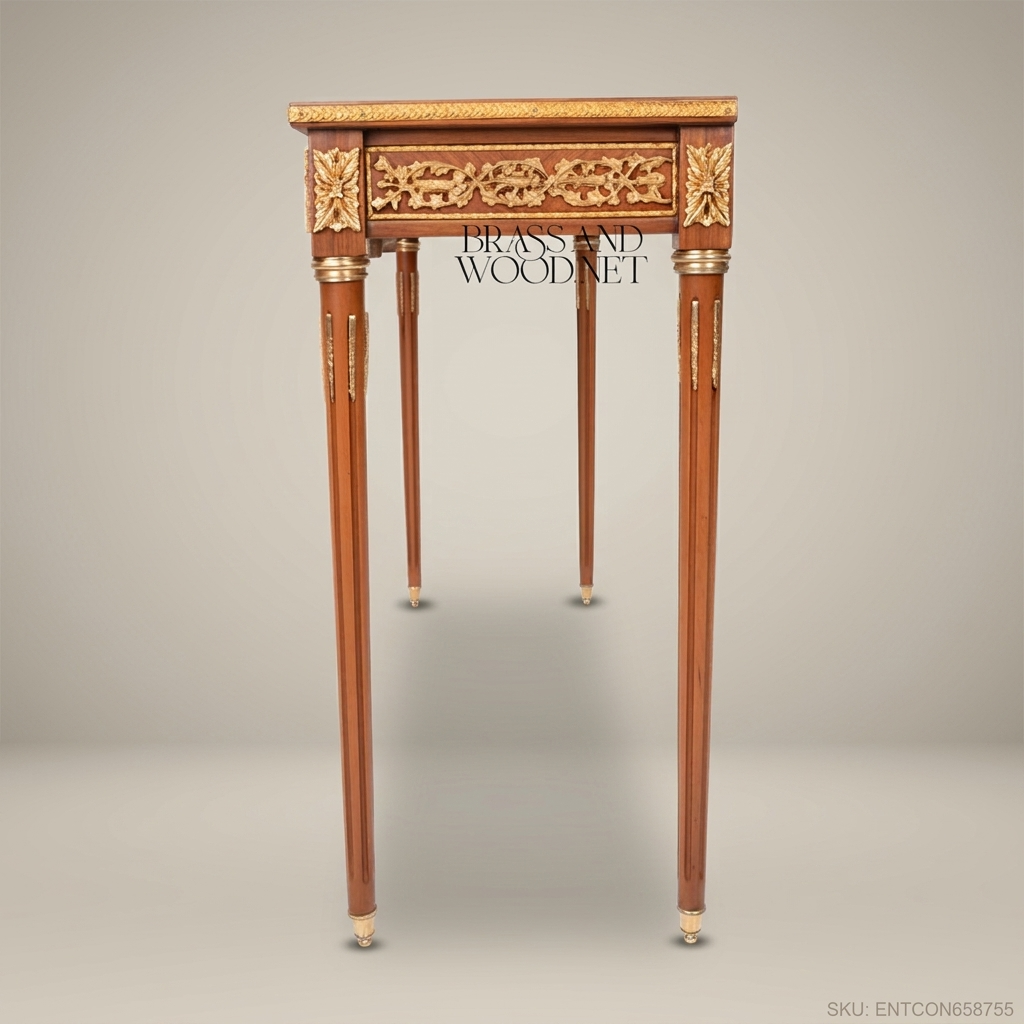 Louis XVI Neoclassical Console Table | Gold-Carved Solid Wood