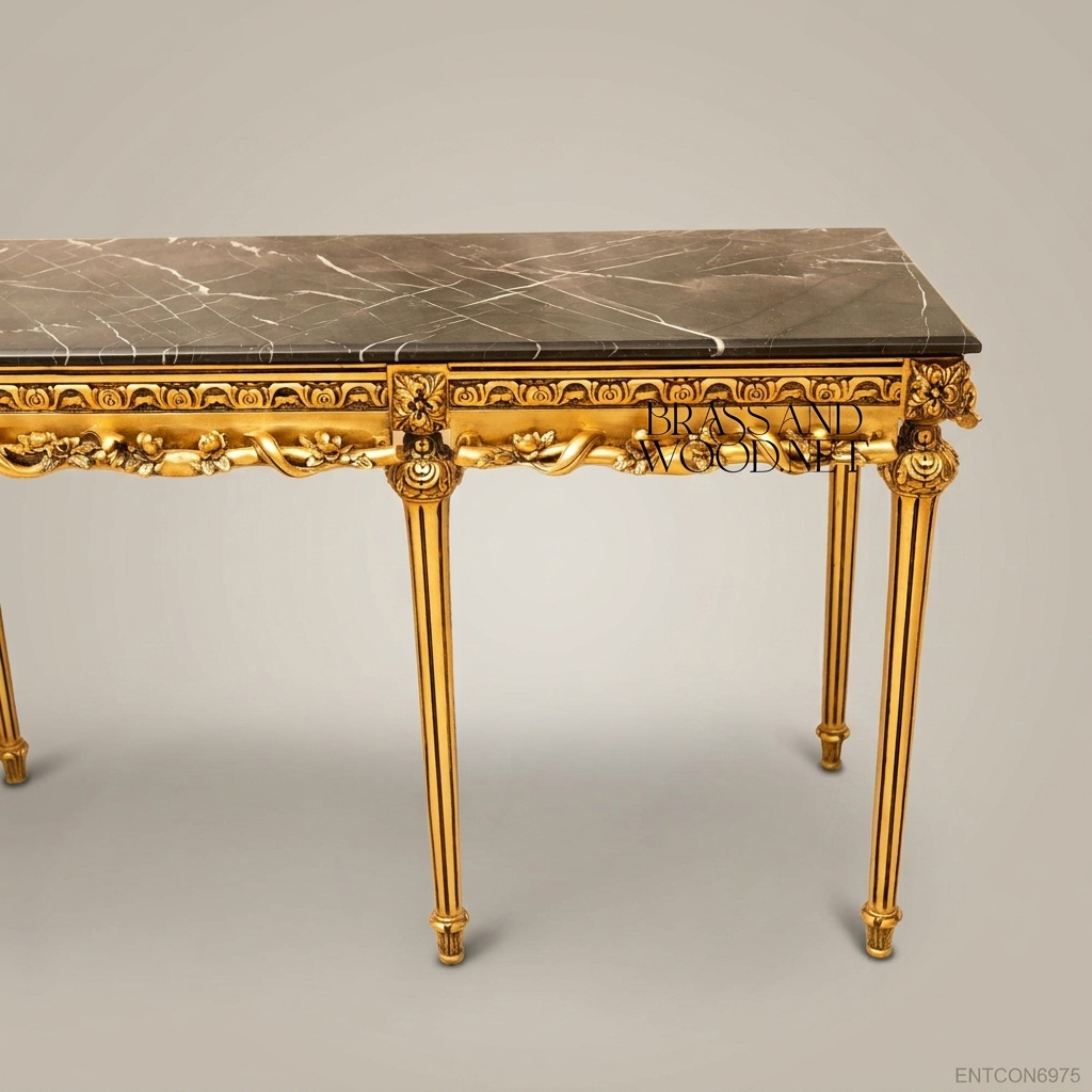 Louis XVI Grand Console Table | Gold Leaf & Marble