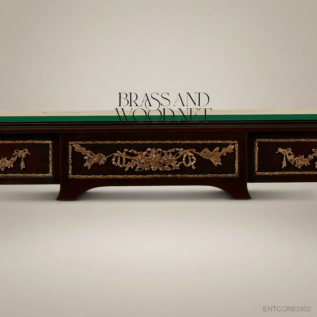 Louis XVI Neoclassical Console Table with Brass Ormolu Mounts & Glass Top