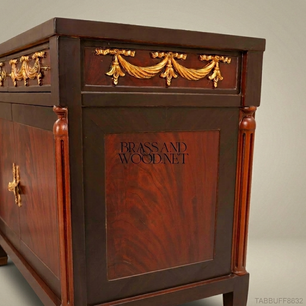 Brass & Wood Neoclassical Gilt-Bronze Buffet — 600cm