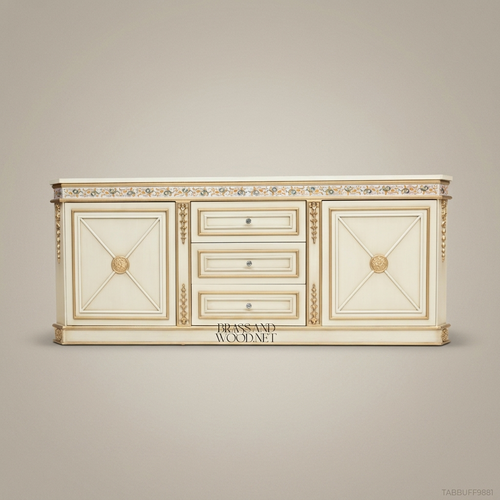 Brass & Wood Neoclassical Painted Buffet with Gold Ornamentation
