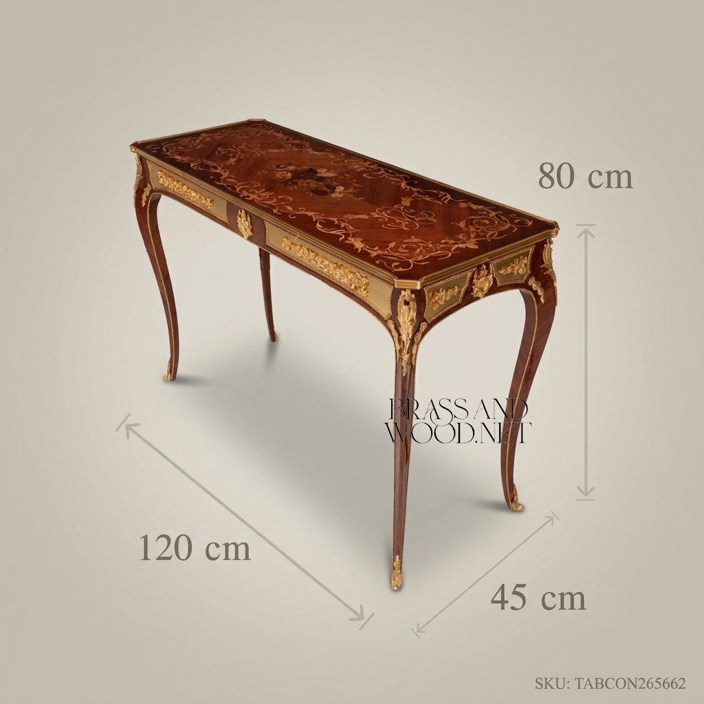 Louis XV Console Table – Marquetry Top & Gilded Bronze Mounts